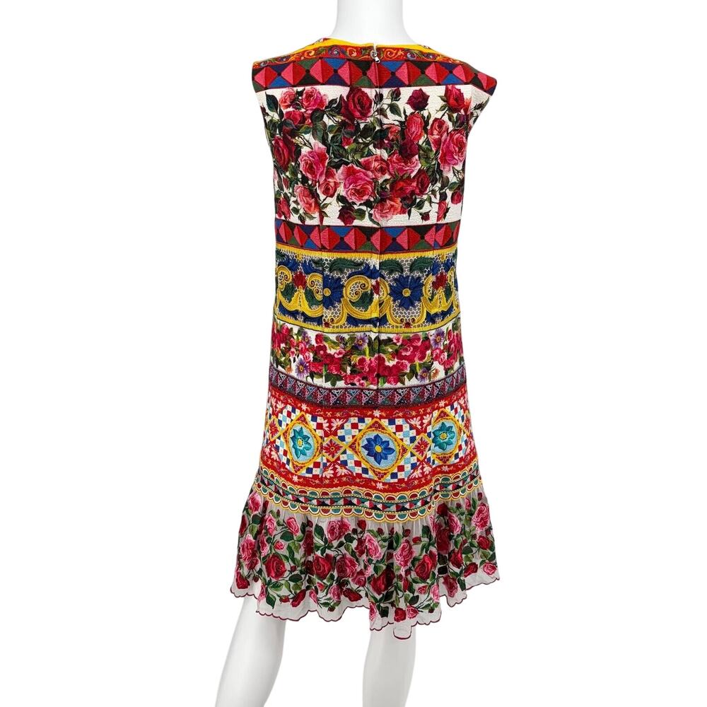 Dolce & Gabbana Carretto Rose Print Guipure Lace Shift Dress - Excellent IT 46 - Picture 6 of 8